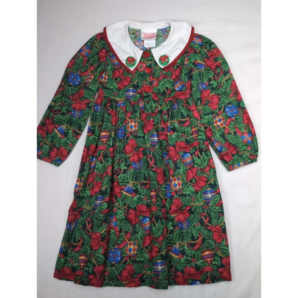 Vintage Ceil Ainsworth Girls 6 Christmas Holiday Dress Cotton USA Made 67-4267